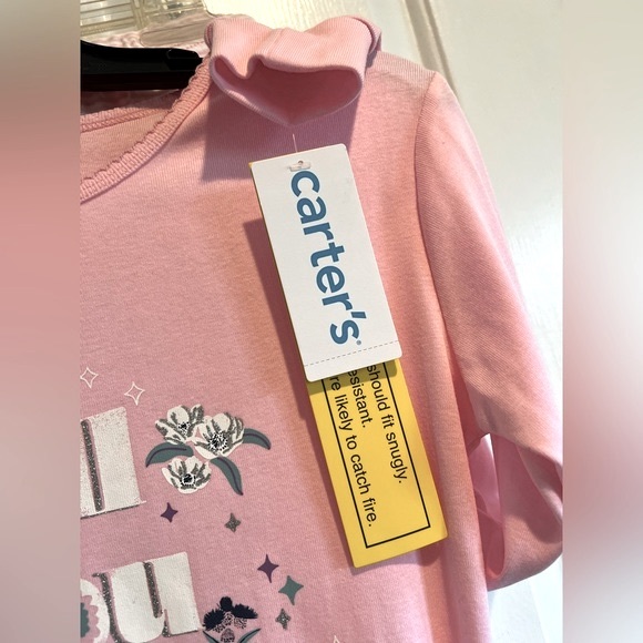 NWT- CARTERS 2 Pc PJ Set / Pink & White Striped Leggings & Pink, Long Sleeve Top - Picture 4 of 12